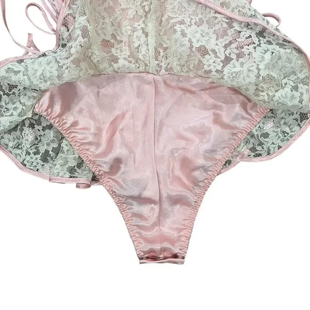 Vintage Victoria's Secret Gold Label Teddy Size P Pink Polyester Lace Lingerie